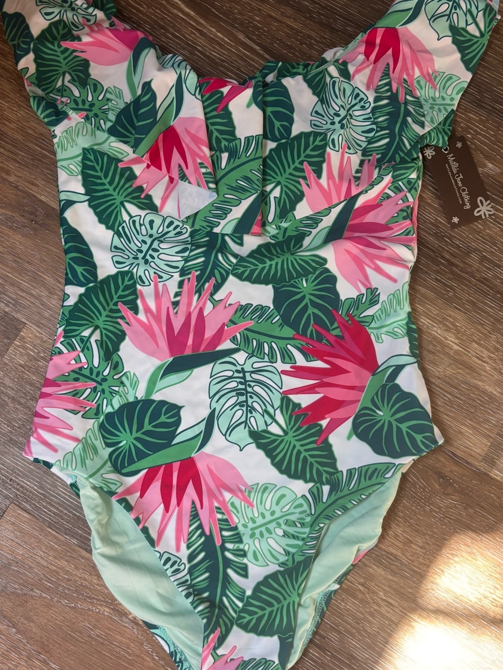 Matilda Jane Green Leaf & Pink Floral One-Piece Swimsuit medium